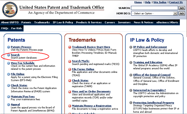 The U.S. Patent and Trademark Office Website *click to enlarge*